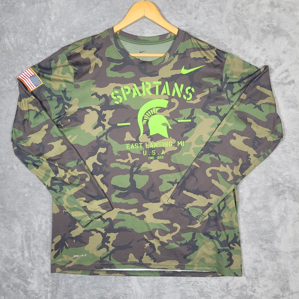 Michigan State Spartans Shirt Long Sleeve Camo XL NCAA Basketball Nike Dri-FIT
